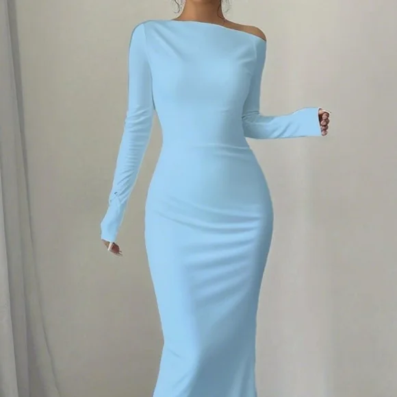 Neriah One-Shoulder Maxi Dress - Sky Blue - Picture 7 of 8